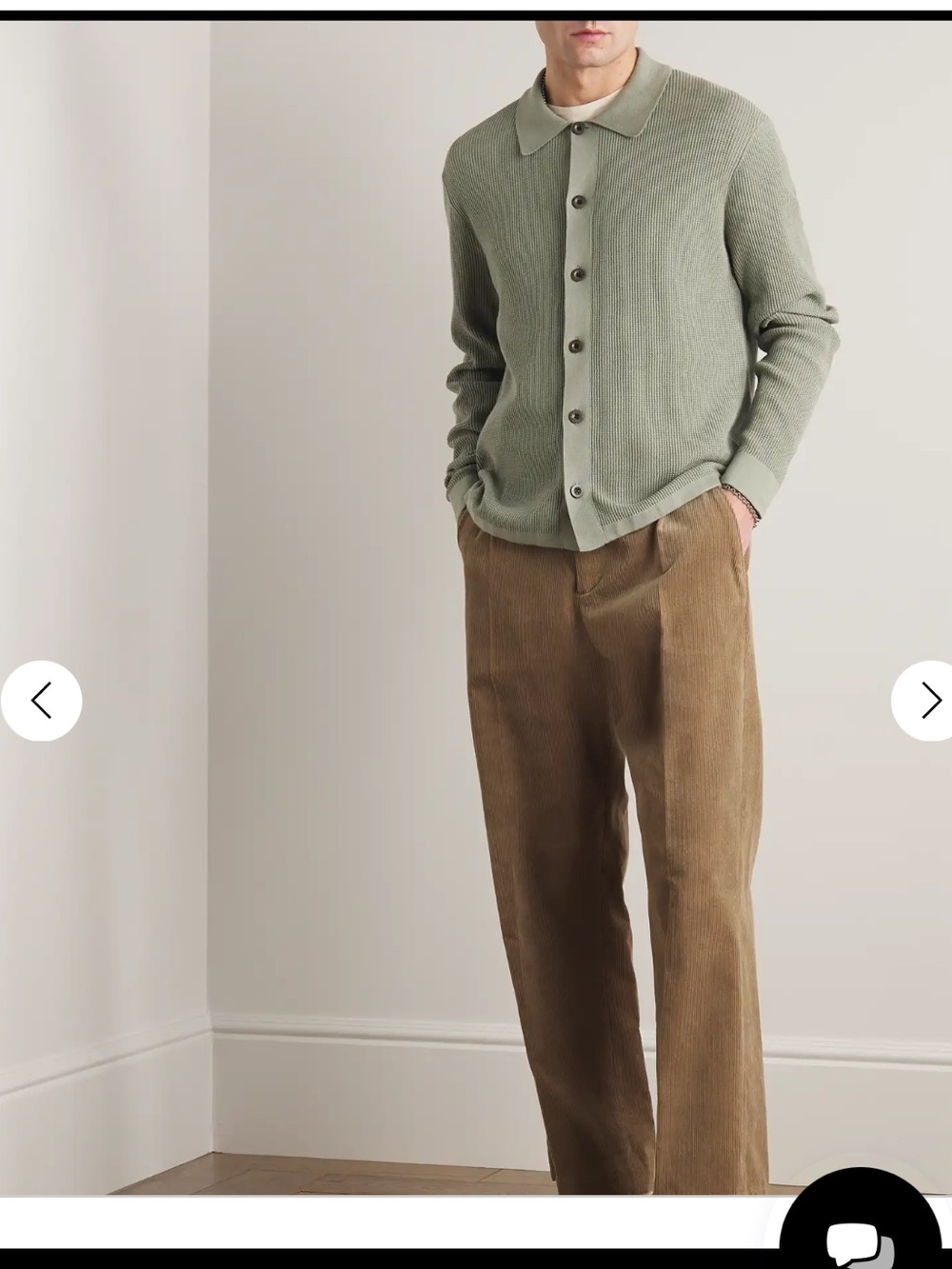 Mr P. Mr Porter Mens Medium Ribbed Knit Cotton Shirt Green Made in Italy